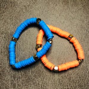 Blue and Orange Heishi Bracelets with Spacers SET